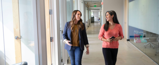 New manager having an honest walking conversation with a team member