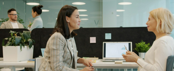 Professional confidently setting boundaries and declining a request in a workplace setting